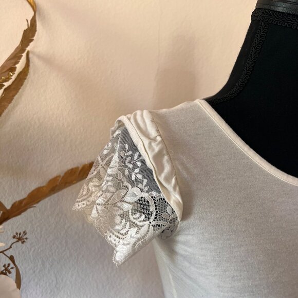 Coquette Babytee White Cream Top with Ruched Lace Short Sleeves NWOT XS - Picture 2 of 5